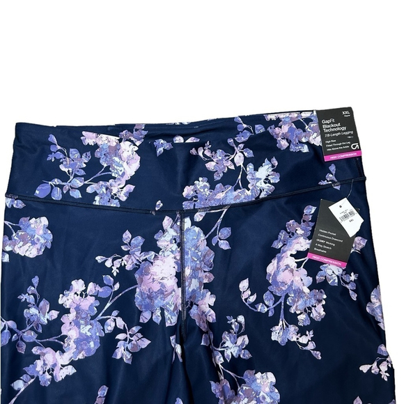 GapFit Blue Floral Printed High Rise Blackout Print 7/8 Active Stretch Leggings - Picture 5 of 11